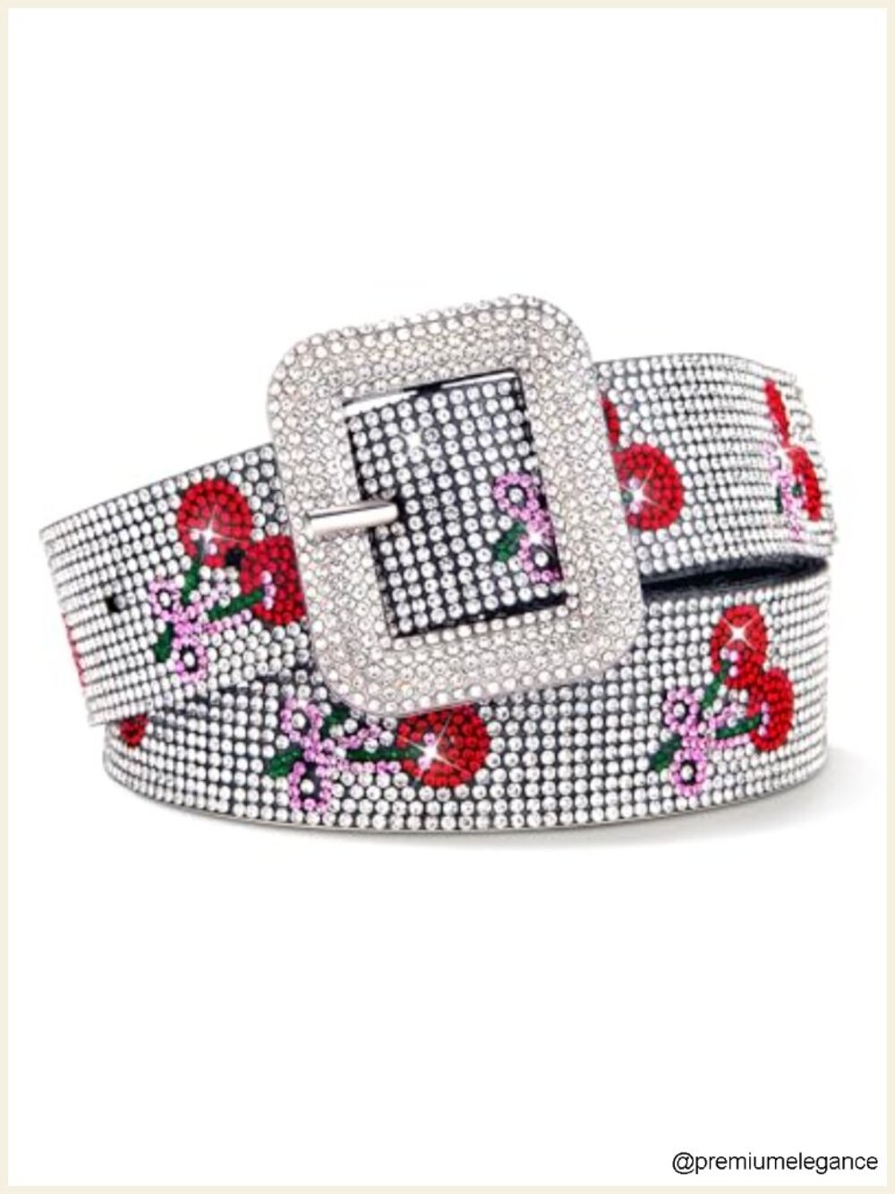 Sparkly Rhinestone PU Leather Belt with Silver Buckle for Women Party Accessory